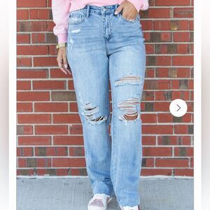 Judy Blue Light Blue Distressed Straight Leg Jeans